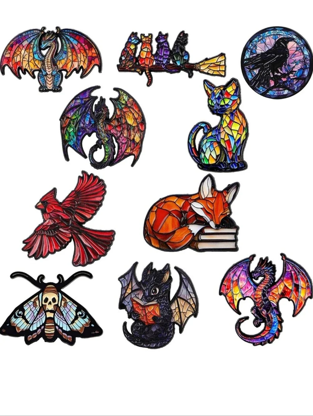 Stained Glass Animal Enamel Pin Set - Colorful Multicolor